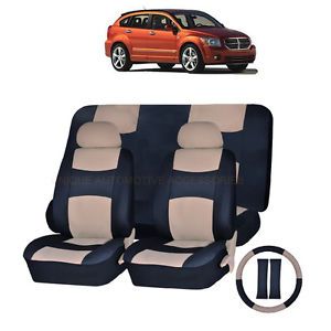 Dodge Avenger Journey PU Leather Beige Black Semi Custom Seat Covers 11pc Set