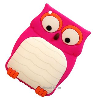 Hot Pink 3D Cute Owl Gel Silicone Soft Rubber Back Case Skin for Apple iPad Mini