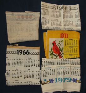 Lot of 5 Vintage Calendars Linen Kitchen Towels 1960s 1970s