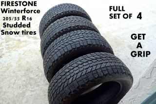 Set of 4 Firestone Winterforce 205 55R16 Studded Winter Snow Tires 205 55 16