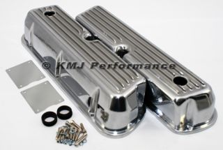 62 85 SBF Ford 302 Retro Finned Polished Aluminum Tall Valve Covers 289 351W 5 0