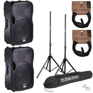 2 Alto TS115A 15" Active Powered 2 Way 800 w DJ Speakers w Stands and Cables