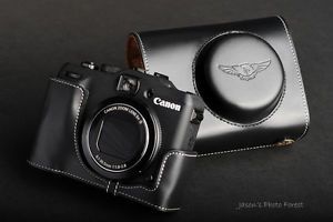 Handmade Genuine Real Leather Full Camera Case Camera Bag for Canon G15 Black