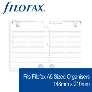 Filofax A5 Sized One Day on A Page 2014 Diary Refill