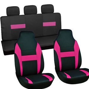 8PC Full Set Pink Black Integrated Matching Bench Truck Front Rear Seat Covers