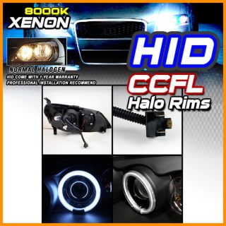8000K HID Fit 01 03 Honda Civic 2D 4D CCFL Halo Projector Headlight Black