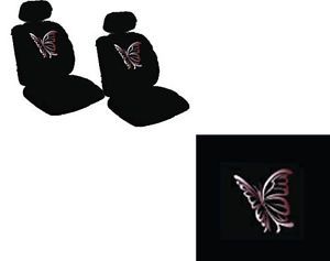 6 PC Pink Butterfly Butterflies Black Low Back Front Bucket Truck Seat Cover Set
