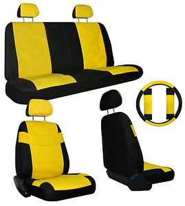 Yellow Black Car Seat Covers Set w Steering Wheel Cover Belt Shoulder Pads 1