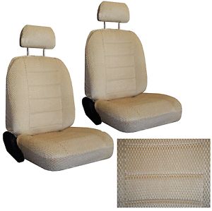 Durable Scottsdale Fabric 2 Tan Beige Car Seat Covers w Headrest Covers 2