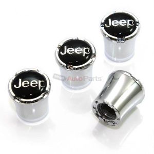 4 Jeep Black Logo Chrome ABS Tire Wheel Air Pressure Stem Valve Caps Covers