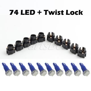 10x T5 Twist Socket Instrument Panel Cluster Dash LED Light Bulb 17 73 74 Blue