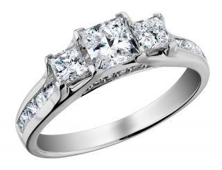 1 5 Ct Three Stone Princess Cut Diamond Engagement Ring in 14k White Gold
