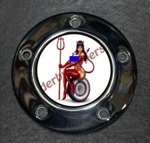 Devil Girl on Tire Designer Timer Cover Harley Davidson Points Timing Cover