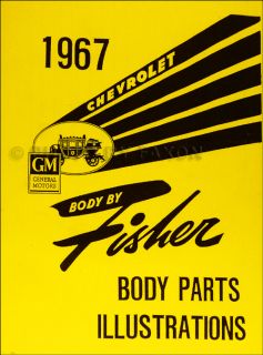 1967 Chevy Body Parts Illustrations Book Camaro Chevelle II Nova Malibu Corvair
