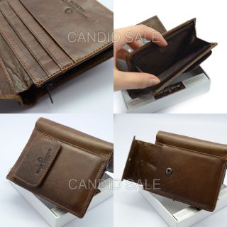 Brown Men Man Leather Wallet Purse with Zipper Coin Slot Separable Card Holder
