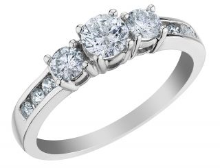 Three Stone Diamond Engagement Ring 1 0 Carat CTW in 10K White Gold