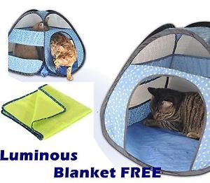 Pet Dog Cat Grow in Dark Tent Starry Night Hut Pop Up House Fleece Blanket Free