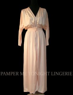 Vtg Pink Long Nylon Olga Negligee Nightgown Gown Peignoir Robe Combo Set M