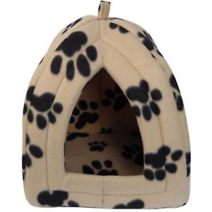 New Cream Small Igloo Puppy Polar Pet Bed Fleece Dog Cat Pyramid Hut Kennel