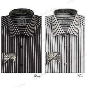 Men's Unique Casual Fashionable Stripe Dress Shirt Black White