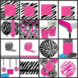 Zebra Party Supplies Choose Your Set Kit Hot Pink Black Bridal Shower Birthday