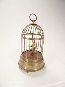 Vintage Automaton Singing Bird in Brass Cage Music Box Germany