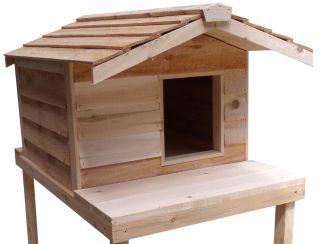 Heated Large Insulated Cedar Outdoor Cat House Feral Shelter with Platform
