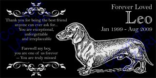 Personalized Dachshund Doxie Pet Dog Memorial 12x6 Engraved Granite Grave Marker
