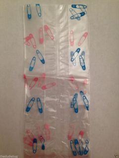 Blue Pink Safety Pin Cello Baby Shower Party Favor Gift Bag 7x3x2 10 Gusset