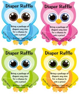 Unique Personalized Owl Diaper Raffle Tickets Baby Shower Invitation Inserts