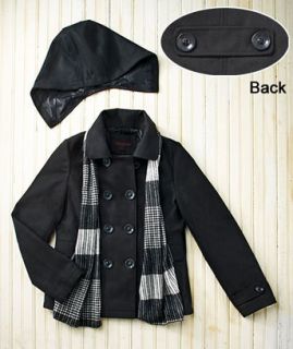 Women's Black Plus Size Wool Blend Coat Scarf Set 2X 22 24 Warm Jacket