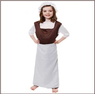New Poor Tudor Girl Victorian Fancy Dress Costume Outfit Kids Childrens Dress Up