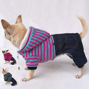 Striped Cowboy Dog Coats for Small Dog Winter Clothes Hoodie Four Legs 6 Sizes