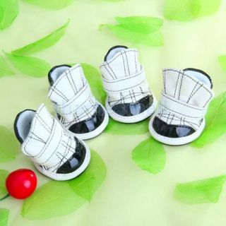 Cute PU Leather Shoes Boots Pet Puppy Dog Black White