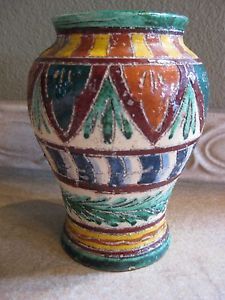 Vtg Art Italian Terracotta Clay Pottery Ceramic Vase Handmade Italy Sgraffito
