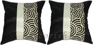 2 Silk Decor Pillow Cushion Covers Black Cream New 16