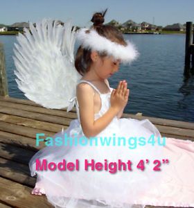 Childrens Costume White Feather Angel Wings Pointing Up or Down Swan Fairy Props