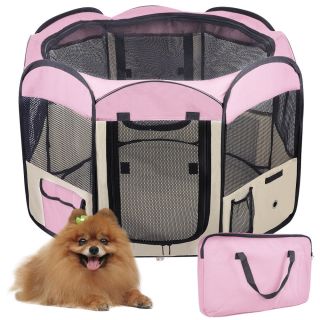 57" XL 2 Door Pet Puppy Dog Playpen Excercise Kennel Soft Tent Crate Cage Pink