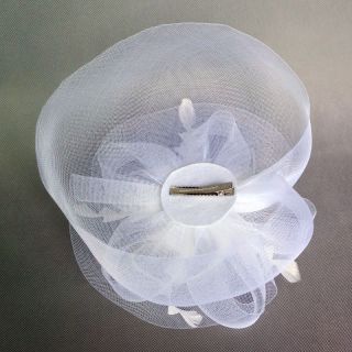 Large White Feather Hair Mesh Hat Fascinator Clip Flower Wedding Party Bridal
