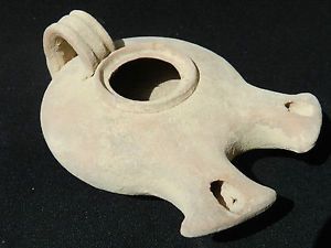 Oil Lamp Holy Land Ancient Antique Roman Clay Pottery 2 Nozzles Terracotta Repli