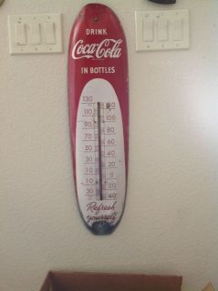 Original 1940s Vintage Coca Cola 30 inch Cigar Shape Tin Thermometer Sign Works