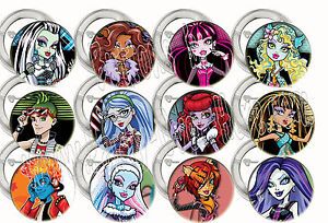 Monster High Ghoul Doll Characters 2" Large Buttons Pins Party Favors 12 Pcs