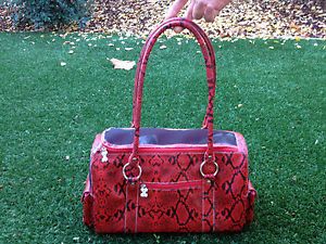 $149 Chromebones Red Faux Snakeskin Python Small Pet Dog Carrier Fido Gift