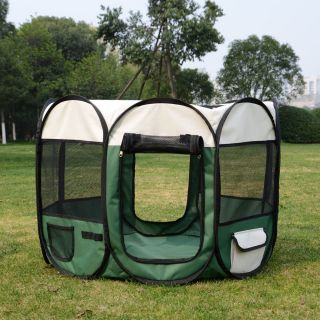 2 Door Pet Exercise Playpen 35" Cat Dog Folding Kennel Crate Soft Tent Green