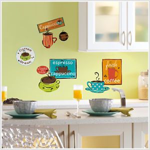 Cafe 32 Big Wall Stickers Coffee Cup Java Kitchen Room Decor Decals Espresso New