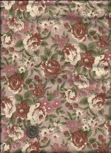 Floral Print Pastels Pink Green Rose on Mauve Fabric by Faye Burgos for Marcus