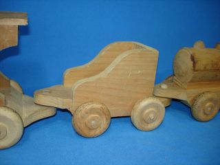 Hand Made Wooden Toy Train Set Steam Engine Locomotive Coal Tender Caboose
