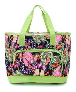 Butterfly Paisley Canvas Insulated Cooler Tote Bag Shopping Travel Outdoor
