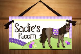 Pretty Lilac Horse Pony Girls Bedroom Nursery Door Sign
