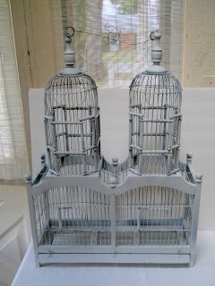 Vtg Wood Wire Victorian Double Dome Bird House Cage Decorative